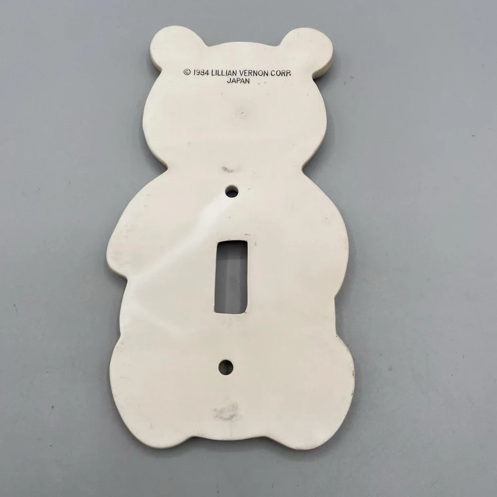 Vtg 80s Lillian Vernon Teddy Bear Switch Plate Cover and Hook Nursery Decor